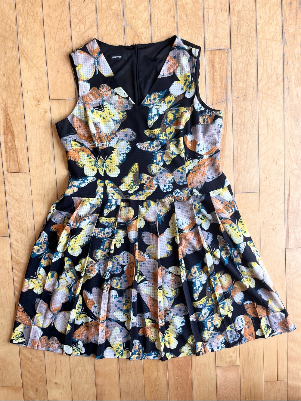 Nine West Sleeveless Butterfly‑Print Fit & Flare Dress – Size XXL